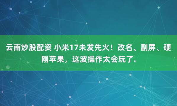 云南炒股配资 小米17未发先火！改名、副屏、硬刚苹果，这波操作太会玩了.