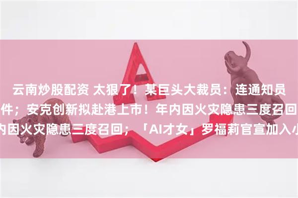 云南炒股配资 太狠了！某巨头大裁员：连通知员工的人力也收到被裁邮件；安克创新拟赴港上市！年内因火灾隐患三度召回；「AI才女」罗福莉官宣加入小米